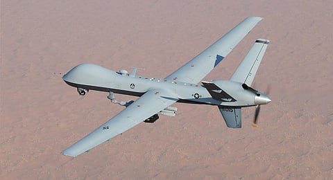 MQ-9B is an unmanned aerial vehicle (UAV), commonly known as a predator drone.