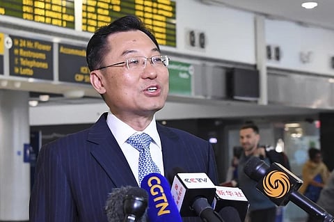 In this photo released by Xinhua News Agency,  Xie Feng, China's new ambassador to the US speaks to the media, May 23, 2023. (Photo | AP)