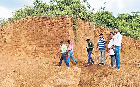 ASI officials visit the Chudangagada fort at Baranga on Wednesday | Express