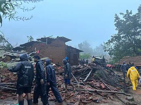 Search and rescue operation underway after a landslide at Irshalwadi village in Raigad district, Thursday, July 20, 2023.  (Photo | PTI)
