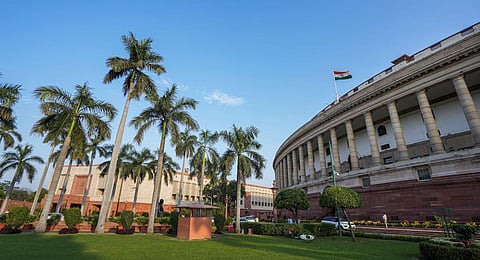 The Parliament House complex on the eve of the Monsoon Session, in New Delhi, Wednesday, July 19, 2023. (Photo | PTI)