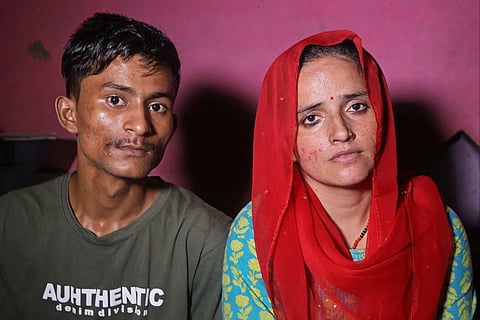Sachin Meena and Seema Haider at their home in Rabupura village. (AFP)
