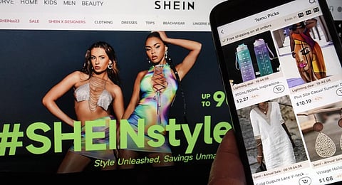 Images from the Shein website, left, and from the Temu site, right, are shown in this photo. (Photo | AP)