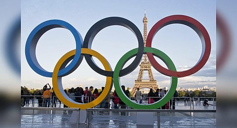 FILE - The Olympic rings are set up at Trocadero plaza that overlooks the Eiffel Tower in Paris, Thursday, Sept. 14, 2017. (Photo | AP)