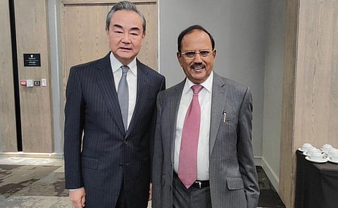 NSA Ajit Doval met Chinese diplomat Wang Yi on July 25, 2023. (Photo | Twitter)