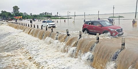 The Katakshapur lake in Atmakur mandal of Hanamkonda district flows over the National Highway 163, between  Hyderabad and Bhupalpatnam, affecting vehicular traffic on Wednesday.