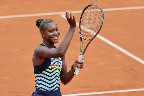 Germany's Noma Noha Akugue celebrates after defeating Russia's Diana Shnaider in the women's singles semi-final at the WTA tennis tournament at Hamburg, Germany, July 28, 2023. (Photo | AP)