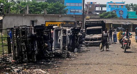 Remains of burnt vehicles after the recent violence during nominations for the panchayat elections in Bengal (File photo | PTI)