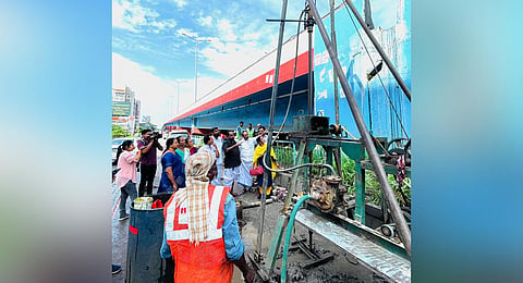 Soil testing near Kundanoor flyover. (Photo | Express)  ​