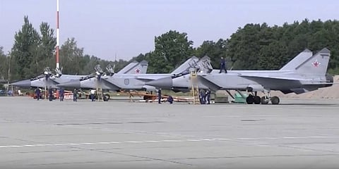 Representational Image: Three MiG-31 fighter jets of the Russian air force stand after lending at the Chkalovsk air base in the Kaliningrad region. (Photo | AP)