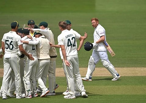 England's Jonny Bairstow walks off after  after losing his wicket for 10 runs to Australia. (File photo | AFP)