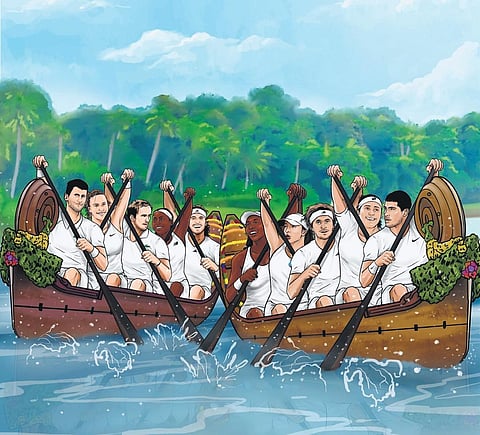 The poster of top ranking tennis players rowing boats that was posted on the official FB page of Wimbledon