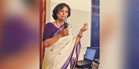 Dr Maya Joshi from the Lady Sriram College, New Delhi, delivers a talk at the programme organised by the TSTDC  at Buddhavanam in Nalgonda district on Monday