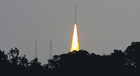 In this representational image dated February 2023, SSLV-D2 lifts off from the Satish Dhawan Space Centre in Sriharikota. (Photo | PTI)
