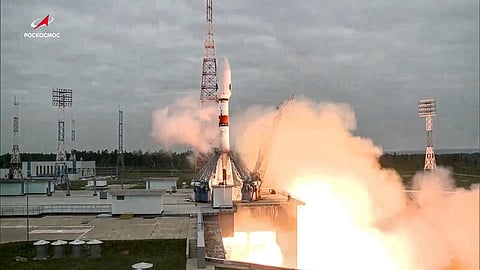 The Soyuz-2.1b rocket with the moon lander Luna-25 automatic station takes off from a launch pad at the Vostochny Cosmodrome in the Russia's Far East, on Friday, Aug. 11, 2023. (Photo | AP)