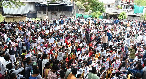 Applicants of Group 2 exam staged a protest demanding to postpone the Group 2 exam at TSPSC office in Hyderabad | Vinay Madapu