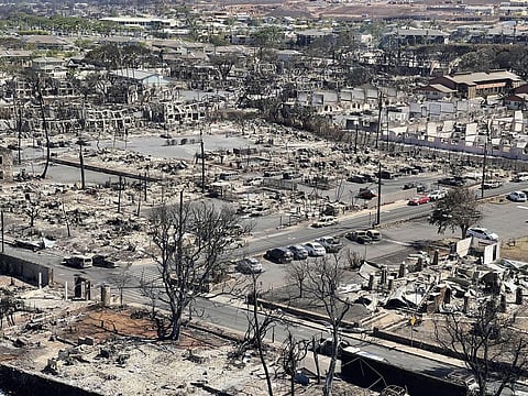 This photo provided by the Hawaii Department of Land and Natural Resources shows burnt areas in Lahaina on the Maui island. (Photo | AP)