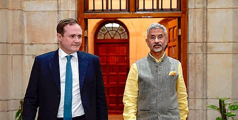 External Affairs Minister S Jaishankar with UK Minister of State Tom Tugendhat in New Delhi, Thursday, Aug 10, 2023. (Photo | PTI)