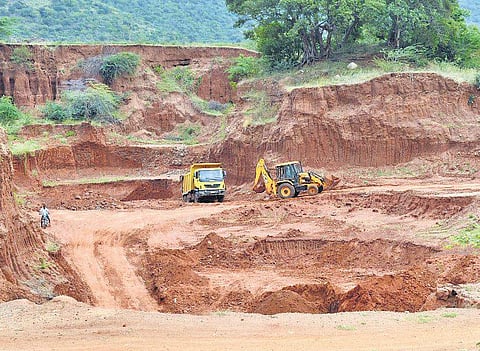 Red sand mining in Thadagam area on the outskirts of Coimbatore.(File Photo  | special arrangement)