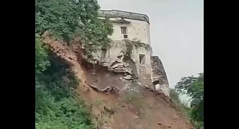 The Nalagarh Fort  suffered damage in the aftermath of rainfall on Friday. (Photo | twitter)