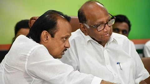 FILE - Maharashtra Deputy CM Ajit Pawar (L) with his uncle and NCP chief Sharad Pawar. (Photo | PTI)