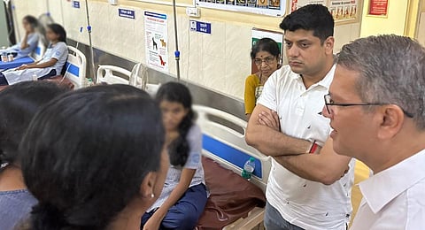 Goa Pradesh Congress Committee president Amit Patkar along with party MLA Carlos Ferreira visited the students at the district hospital.(Photo Tweeted by @INCGoa)