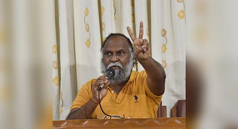 Congress working president T Jagga Reddy gestures while speaking to the press in Hyderabad on Saturday 