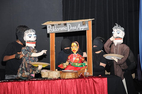 Students of Oxford Grammar School performing puppetry. (Photo | Express)