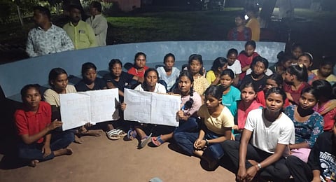 The Girls have complained that the school lack teachers and basic amenities and hence 55 girls marched on the highway to meet the DC. (Photo | Express)