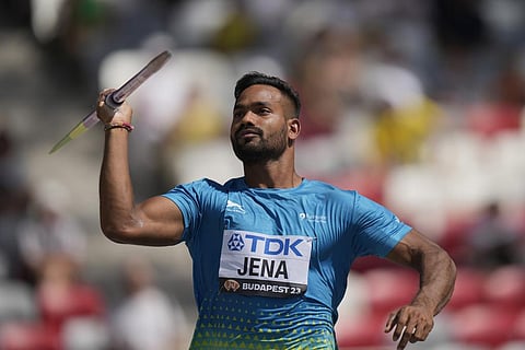 Kishore Jena makes an attempt in the javelin throw qualification during the World Athletics Championships in Budapest (Photo | AP)