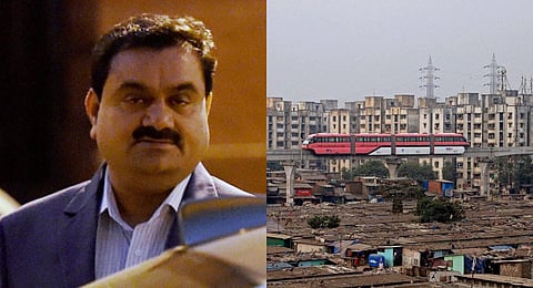 FILE - A collage of Indian billionaire Gautam Adani and a slum in Mumbai's Dharavi, used for representational purposes only. (Photo | PTI)