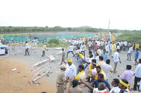 Clashes erupted between the TDP and YSRC activists in Angallu and Punganur of Annamayya district ahead of the visit of TDP chief N Chandrababu Naidu. (Photo | Express)