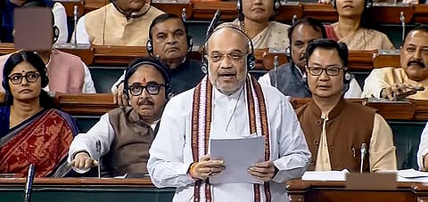 FILE - Union Home Minister Amit Shah speaks on the Government of National Capital Territory of Delhi (Amendment) Bill, 2023 in the Lok Sabha, Aug 1, 2023. (Photo | Sansad TV)
