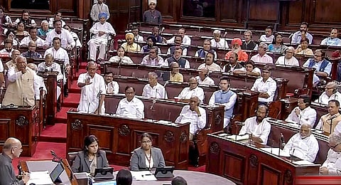 Members participate in the debate  in the Rajya Sabha during the Monsoon session of Parliament. (Photo | PTI)