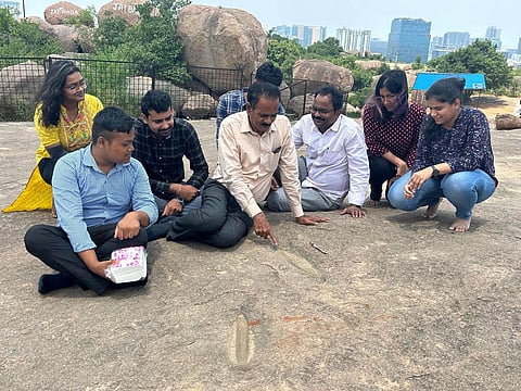 Neolithic grooves found in Lanco Hills. (Photo | Express)
