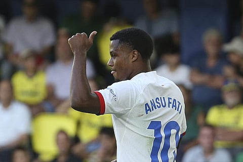 Barcelona's Ansu Fati gestures during a Spanish La Liga match against Villarreal (Photo | AP)