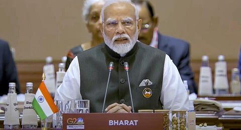 Representational image: PM Narendra Modi during the G20 Summit 2023 at the Bharat Mandapam convention center, in New Delhi, Saturday, Sep. 9, 2023. (PTI Photo)