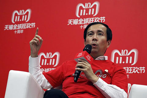 FILE - Daniel Zhang, CEO of Alibaba Group, speaks to journalists during Alibaba's 11.11 Global Shopping Festival, also known as Singles Day, in Shanghai, China, Nov. 11, 2018. (Photo | AP)