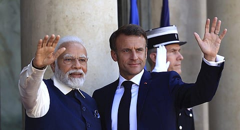 FILE: Prime Minister Narendra Modi and French President Emmanuel Macron. (Photo | AP)