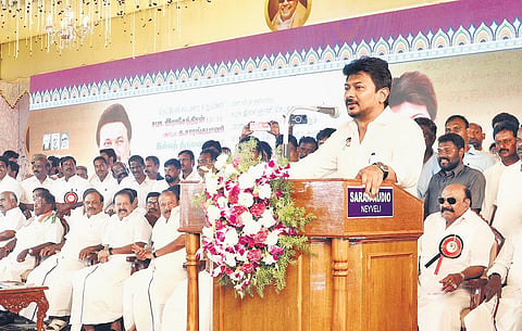 Minister and DMK youth wing leader  Udhayanidhi Stalin speaking at a marriage function in Neyveli on Sunday | Express