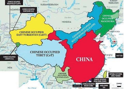 Borders and areas around China.