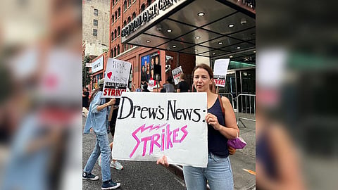 Drew Barrymore Show's WGA writers, fans, and union allies held the picket line for hours outside the CBS studio in New York. (WGA Twitter) 