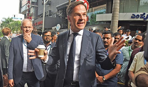 Dutch Prime Minister Mark Rutte interacts with the public on Bengaluru’s Church Street on Monday. (Photo | Vinod Kumar, EPS)