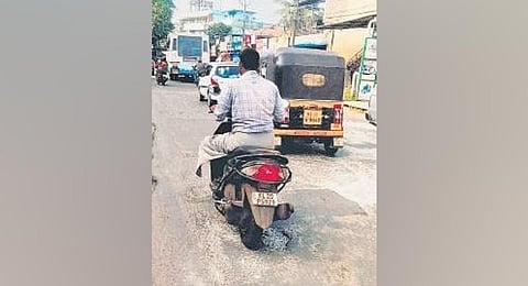Vehicles moving at a slow pace in congested Balaramapuram. (File photo)