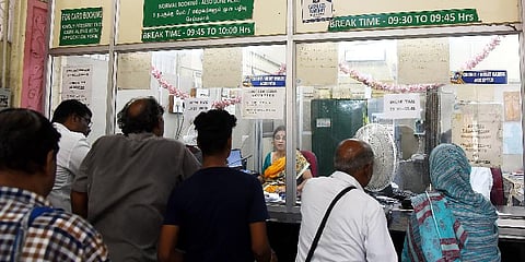 Crowd  seen in front of Advance reservation counter as pongal ticket booking for tickets commences at Egmore Railway Station in chennai.(Photo | P.Ravikumar, EPS)