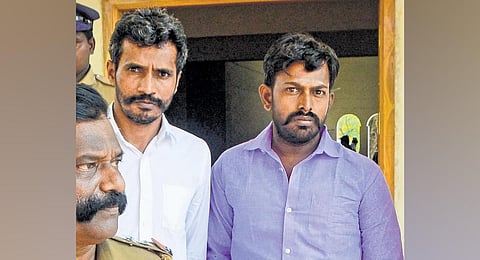 The two convicts in Murapanadu VAO murder case at district sessions court on  Friday. (Photo | V Karthikalagu)