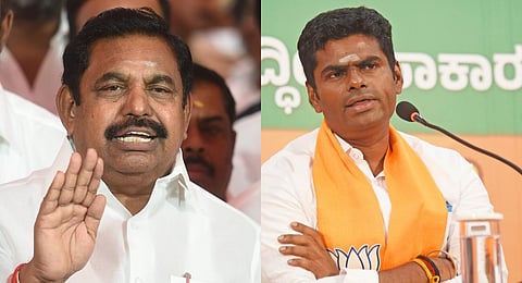 FILE - A collage of AIADMK general secretary Edappadi K Palaniswami (L) and BJP state president K Annamalai, used for representational purposes only. (Photo | ENS)