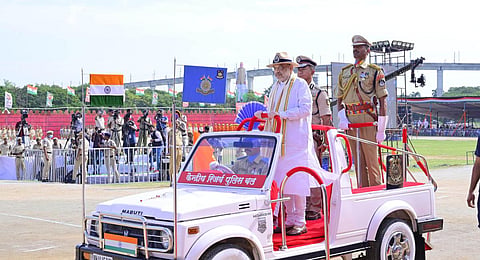 Hyderabad -Central Home Minister Amit Shah during the Telangana Liberation day Celebrations at Parade Grounds in Secunderabad on Sunday