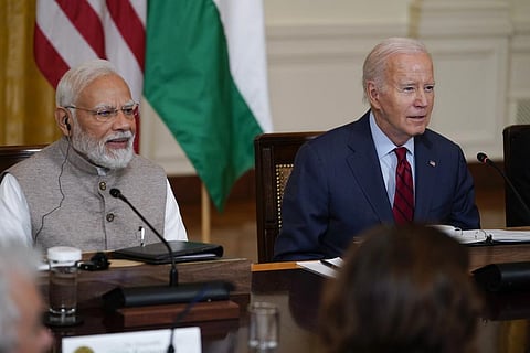 US President Joe Biden and India's Prime Minister Narendra Modi in the White House. (File photo | AP)