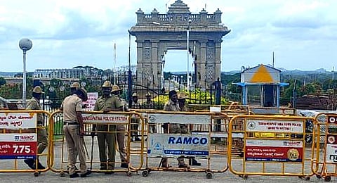Police guard the KRS reservoir in Mandya on Thursday  | Express